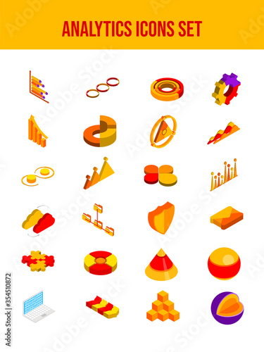 3D Isometric Orange Analytic Set on White Background.