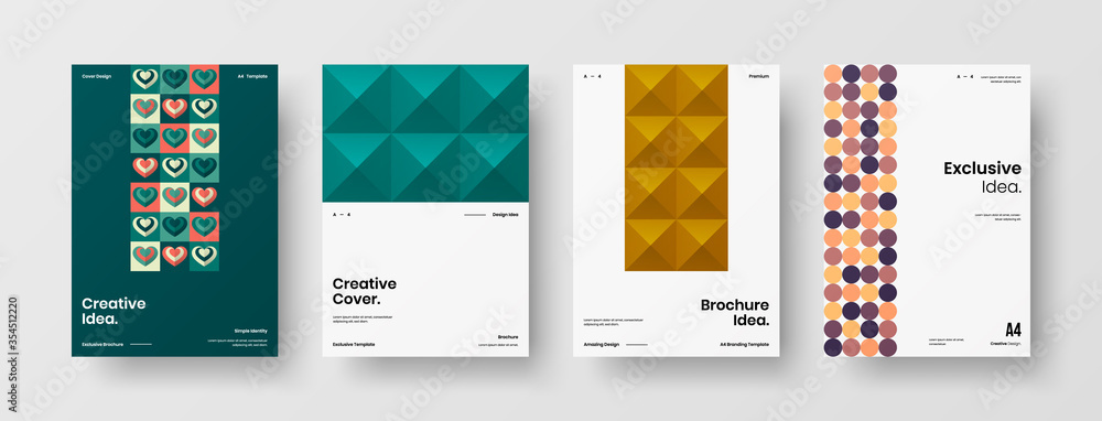 Company identity brochure template collection. Business presentation vector A4 vertical orientation front page mock up set. Corporate report cover abstract geometric illustration design layout bundle. - obrazy, fototapety, plakaty 