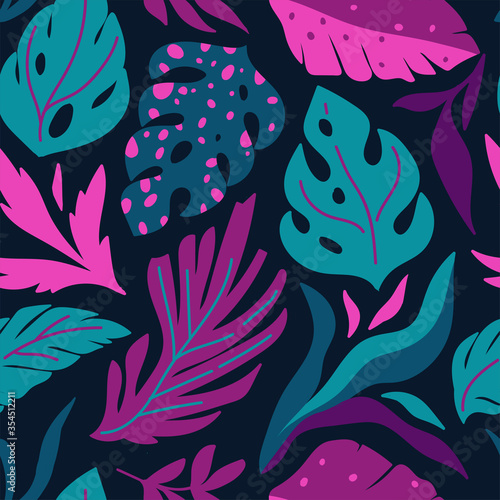 vector seamless pattern with tropical leaves. summer colorful design