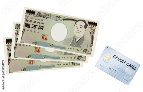キャッシングのイメージイラスト、現金とクレジットカード（プラチナ）