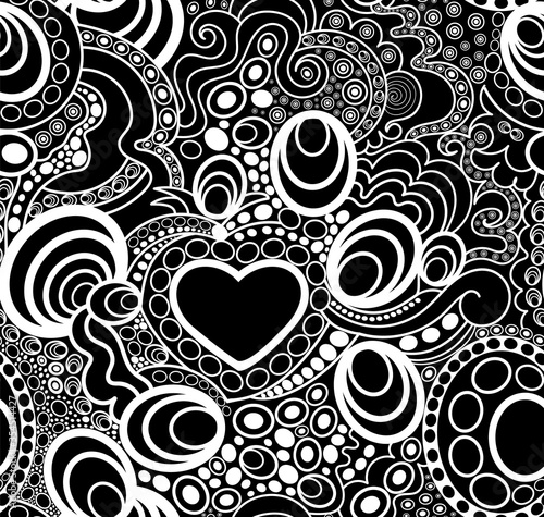Vector seamless pattern wth handwritten decorative elements, hearts, doodles