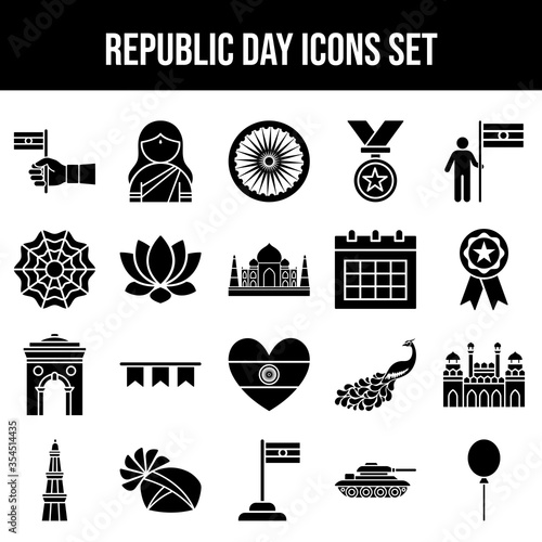 Flat Style Republic Day Icon Set in B&W Color.
