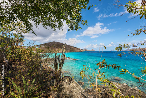 Fototapeta Naklejka Na Ścianę i Meble -  Seascape with a rocky coast of the Coki Point Bech - St Thomas, US Virgin Islands, Caribbean