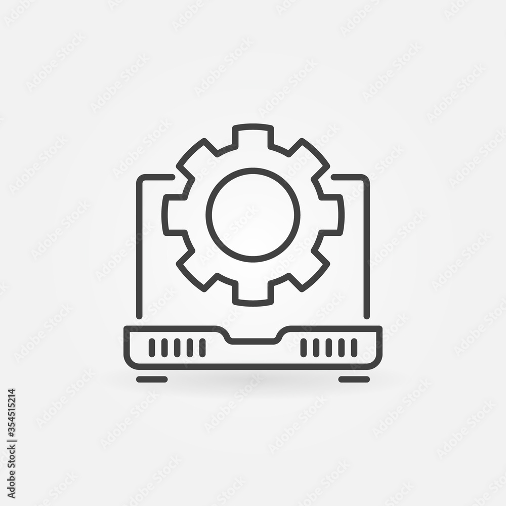 Laptop with Cog Wheel outline icon - vector Computer Repair concept symbol in thin line style Laptop with Cog Wheel outline icon - vector Computer Repair concept symbol in thin line style
