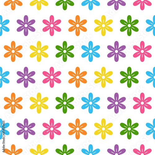 Set of flat icon flower icons in silhouette isolated on white. Cute retro design in bright colors for stickers, labels, tags, gift wrapping paper. seamless pattern decoration © YuliaR