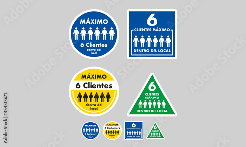 Six clients maximum inside the store, mandatory exterior signage to control the entry of people to businesses, stores, restaurants and closed places, ideal to avoid fines, violations and penalties