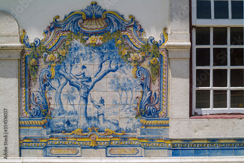 panels of azulejos on Santiago do Cacem station, Setubal District