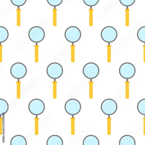 Pattern textures of cute line icons magnifier yellow color. Magnifying glass sign in flat style. Loupe background for school, office, science.