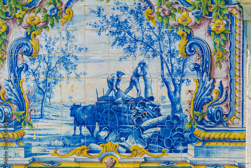 panels of azulejos on Santiago do Cacem station, Setubal District