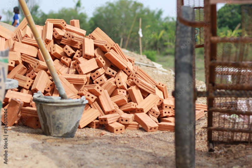 Fototapeta premium Clay brick in construction site in Thailand