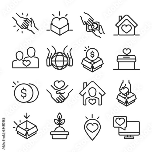donation charity volunteer help social assistance icons collection line style