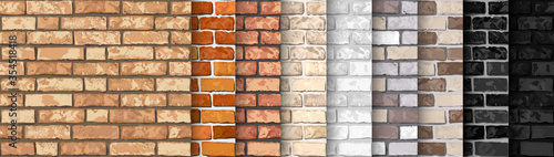 Realistic Vector brick wall seamless pattern set. Flat wall texture. Yellow, gray, red, white, black textured brick background for print, paper, design, decor, photo background