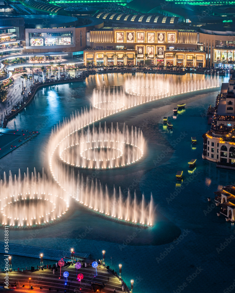 Dubai fountain at night top view Stock Photo | Adobe Stock