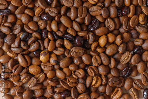 Coffee beans texture high quality background. Roasted coffee beans. Mixture of different kinds of roasted coffee beans background.