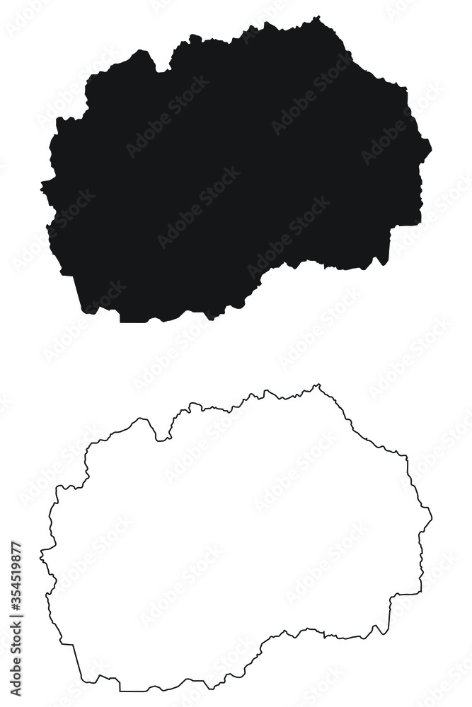 North Macedonia Country Map. Black silhouette and outline isolated on white background. EPS Vector