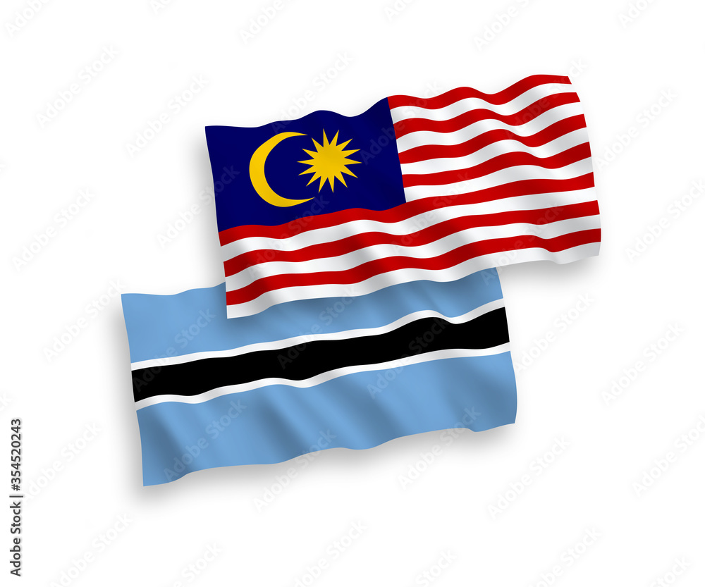 Flags of Botswana and Malaysia on a white background Flags of Botswana and Malaysia on a white background