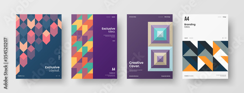 Company identity brochure template collection. Business presentation vector A4 vertical orientation front page mock up set. Corporate report cover abstract geometric illustration design layout bundle.