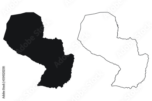 Paraguay Country Map. Black silhouette and outline isolated on white background. EPS Vector