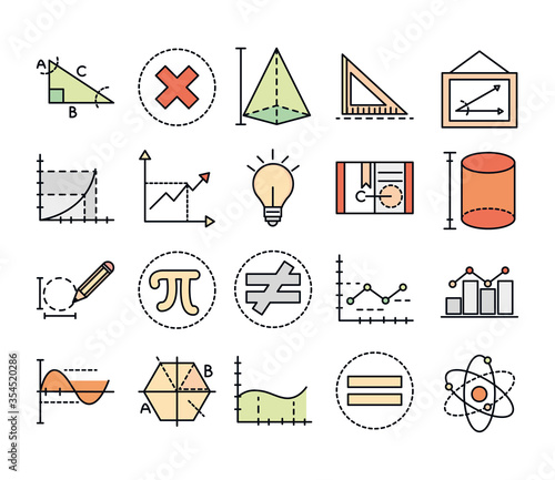 math education school science icons collection line and fill style
