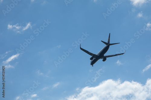 Pula, Croatia - May 19, 2019: big plane aircraft in overcast sky