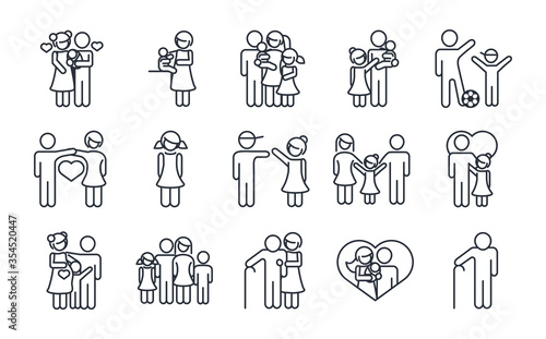 family day, father mother kids grandparents characters, set icon in outline style