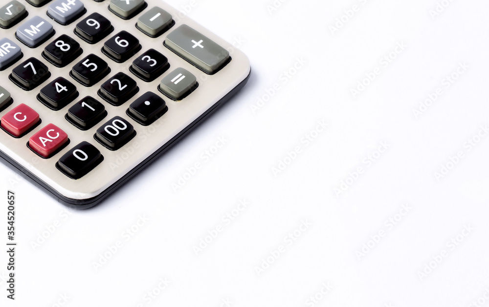 Calculator on white background, Top view Calculator on white background, Top view