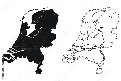 Netherlands Country Map. Black silhouette and outline isolated on white background. EPS Vector