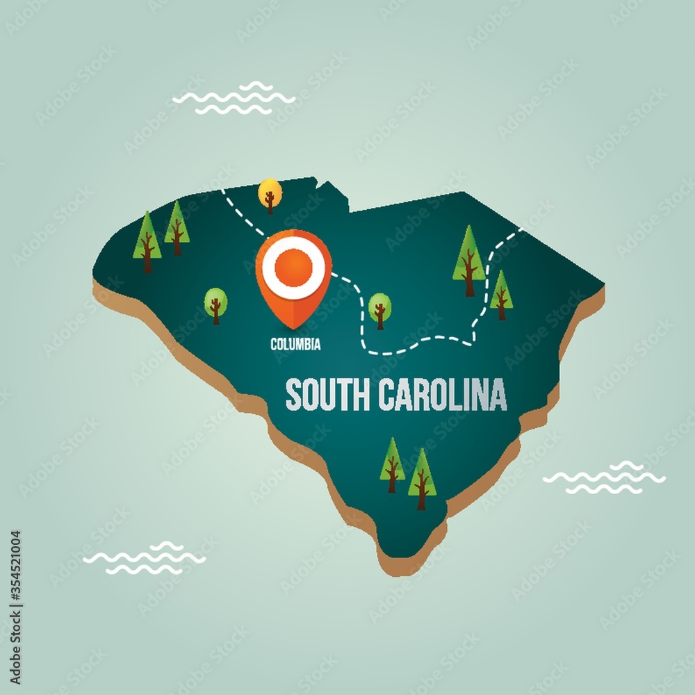 South carolina map with capital city Stock Vector | Adobe Stock