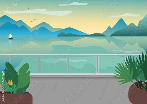 Seaside resort street flat color vector illustration
