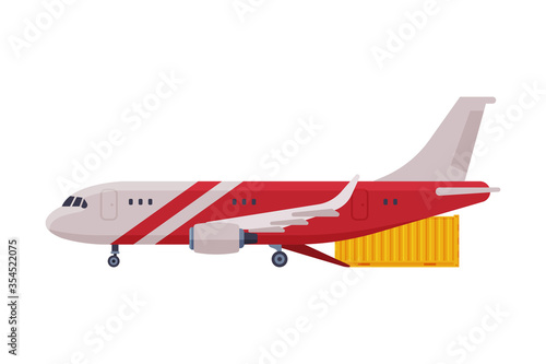 Cargo Jet Airplane, Freight Cargo Transport Flat Style Vector Illustration on White Background