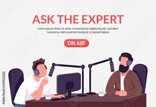 Radio podcast banner flat vector template