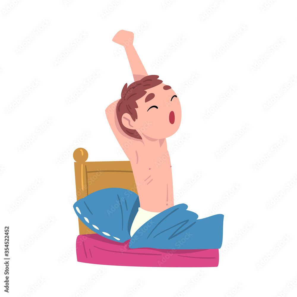 Boy Waking Up and Yawning, Cute Child Daily Routine Activity Cartoon Style  Vector Illustration on White Background Stock Vector | Adobe Stock