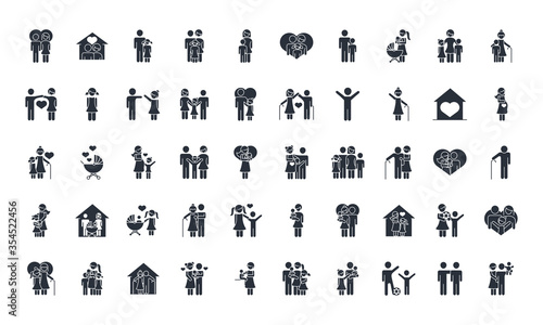 family day, father mother kids grandparents characters, set icon in silhouette style