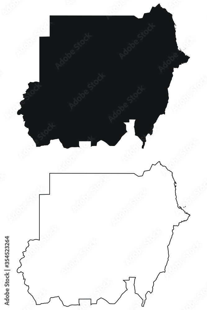 Sudan Country Map. Black silhouette and outline isolated on white ...