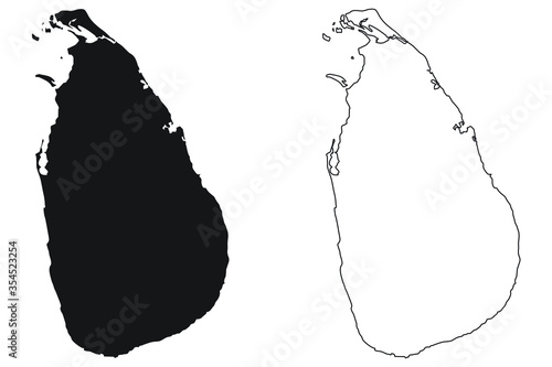 Sri Lanka Country Map. Black silhouette and outline isolated on white background. EPS Vector