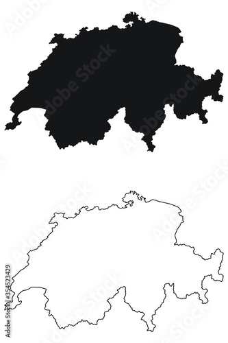 Switzerland Country Map. Black silhouette and outline isolated on white background. EPS Vector