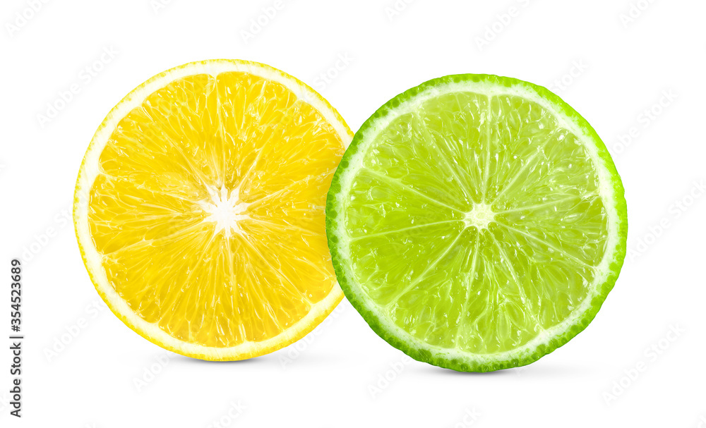lemon and lime slice on a white background lemon and lime slice on a white background