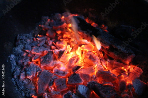 burning charcoal in a fireplace