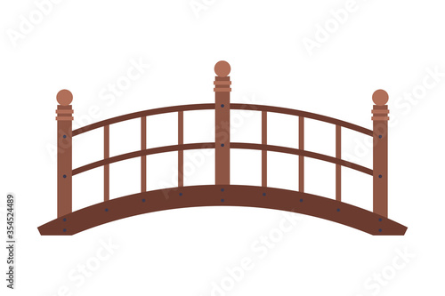 Arched Wooden Bridge, Urban Infrastructure Design Element, Flat Style Vector Illustration on White Background