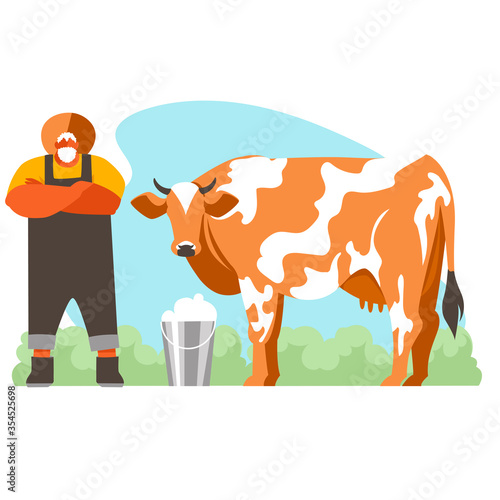 farmer. milkman. a man engaged in the production of milk. cattle. vector illustration