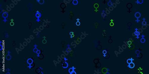 Light Blue, Green vector backdrop with woman's power symbols.