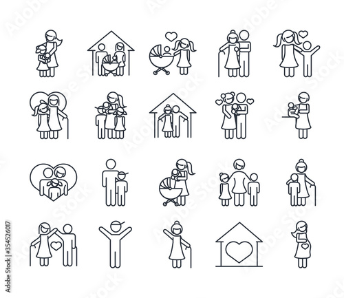 family day, father mother kids grandparents characters, set icon in outline style