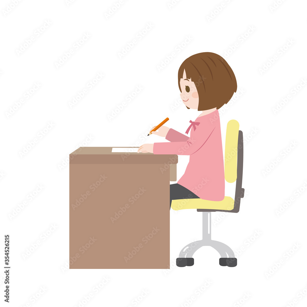 勉強する女の子のイラスト
