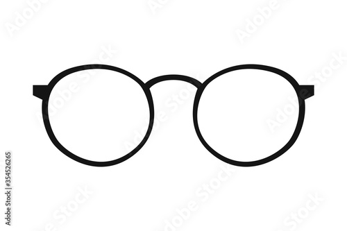 Modern cool graphic design. Black plastic round eyeglasses. Old style accessory for eye protection. Fashion element. Vector illustration.