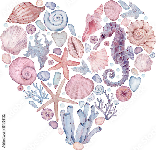 Photography Heart-shaped print with watercolor marine elements