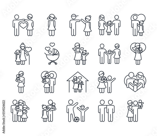 family day, father mother kids grandparents characters, set icon in outline style