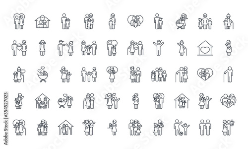 family day, father mother kids grandparents characters, set icon in outline style