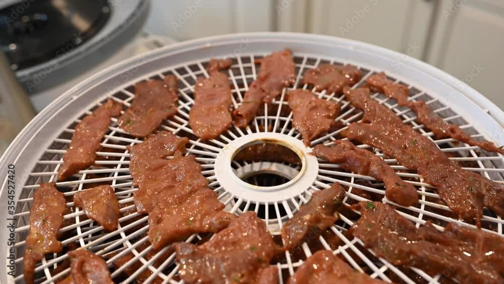 Up and down scan of beef jerky marinated and ready for the dehydration process