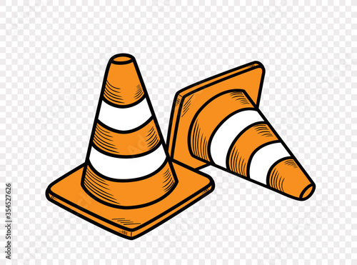Orange traffic cone for road works isolated on white background