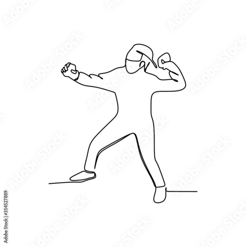A young man trying to throw a stone or rock while protest. Continuous single line drawing vector illustration
